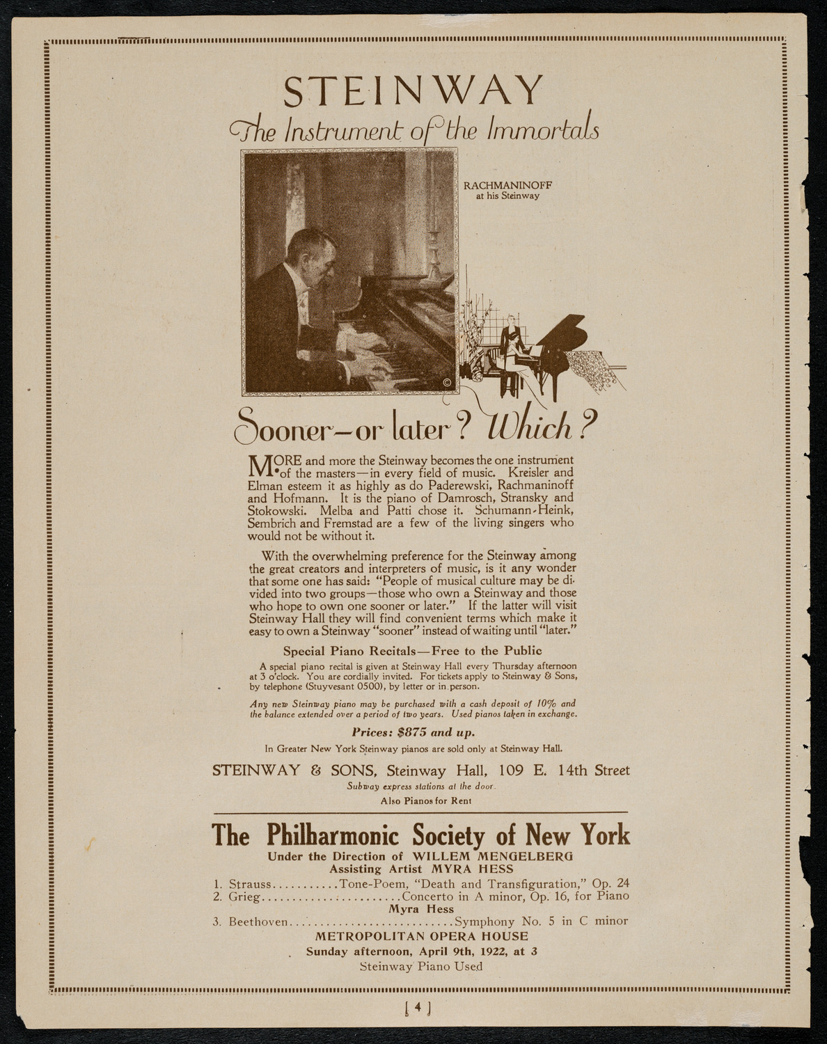 Germaine Schnitzer, Piano, with May Peterson, Soprano, and Rubin Davis, Violin, April 9, 1922, program page 4