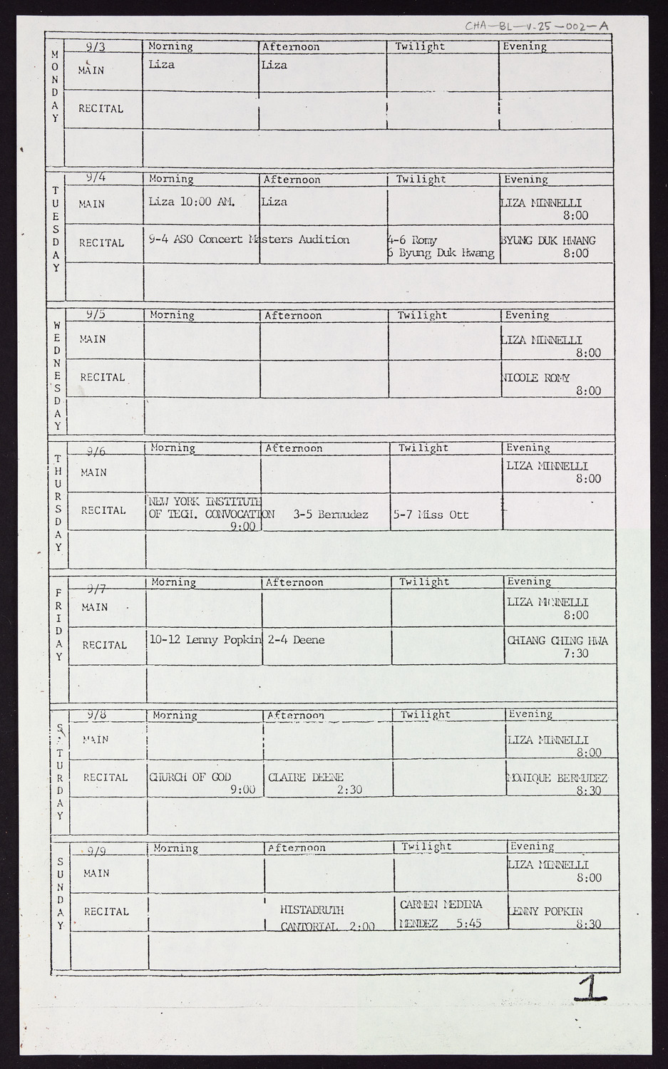 Carnegie Hall Booking Ledger, volume 25, page 2a