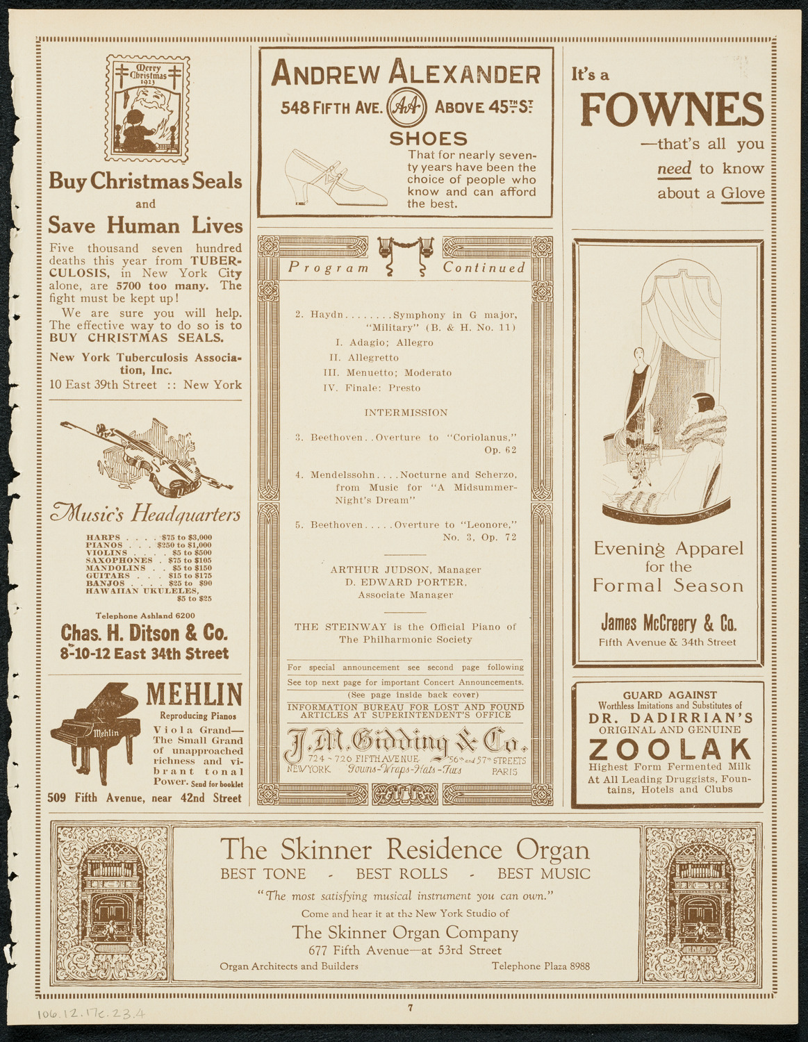 New York Philharmonic Students' Concert, December 17, 1923, program page 7