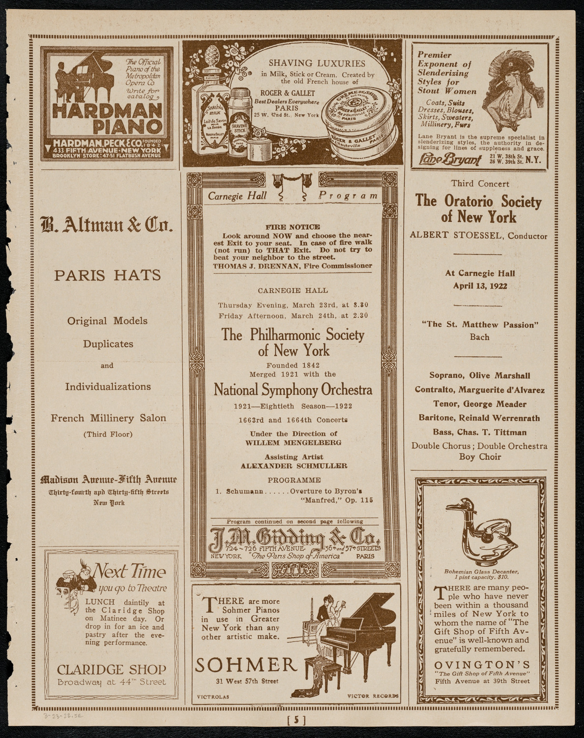 New York Philharmonic, March 23, 1922, program page 5