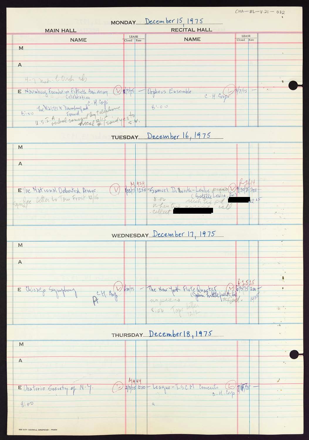 Carnegie Hall Booking Ledger, volume 21, page 32