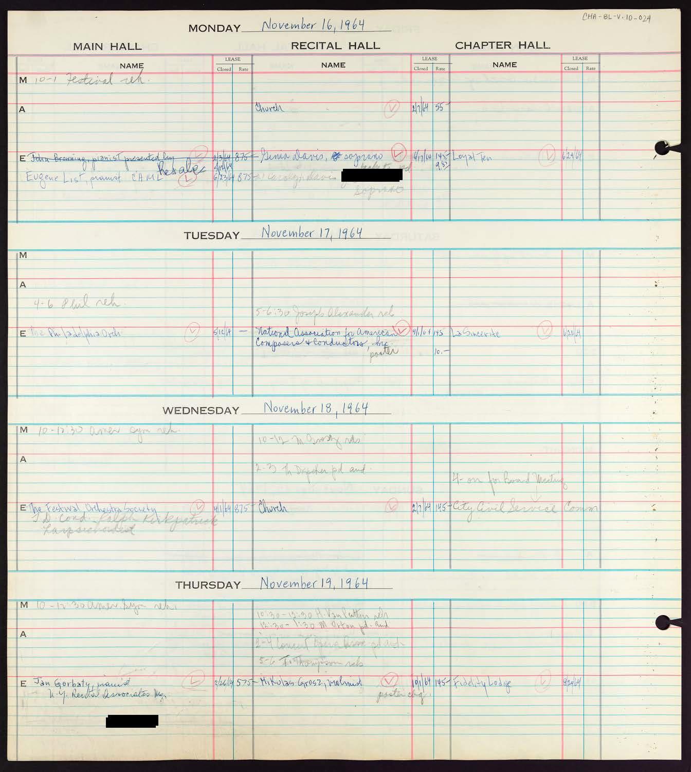 Carnegie Hall Booking Ledger, volume 10, page 24