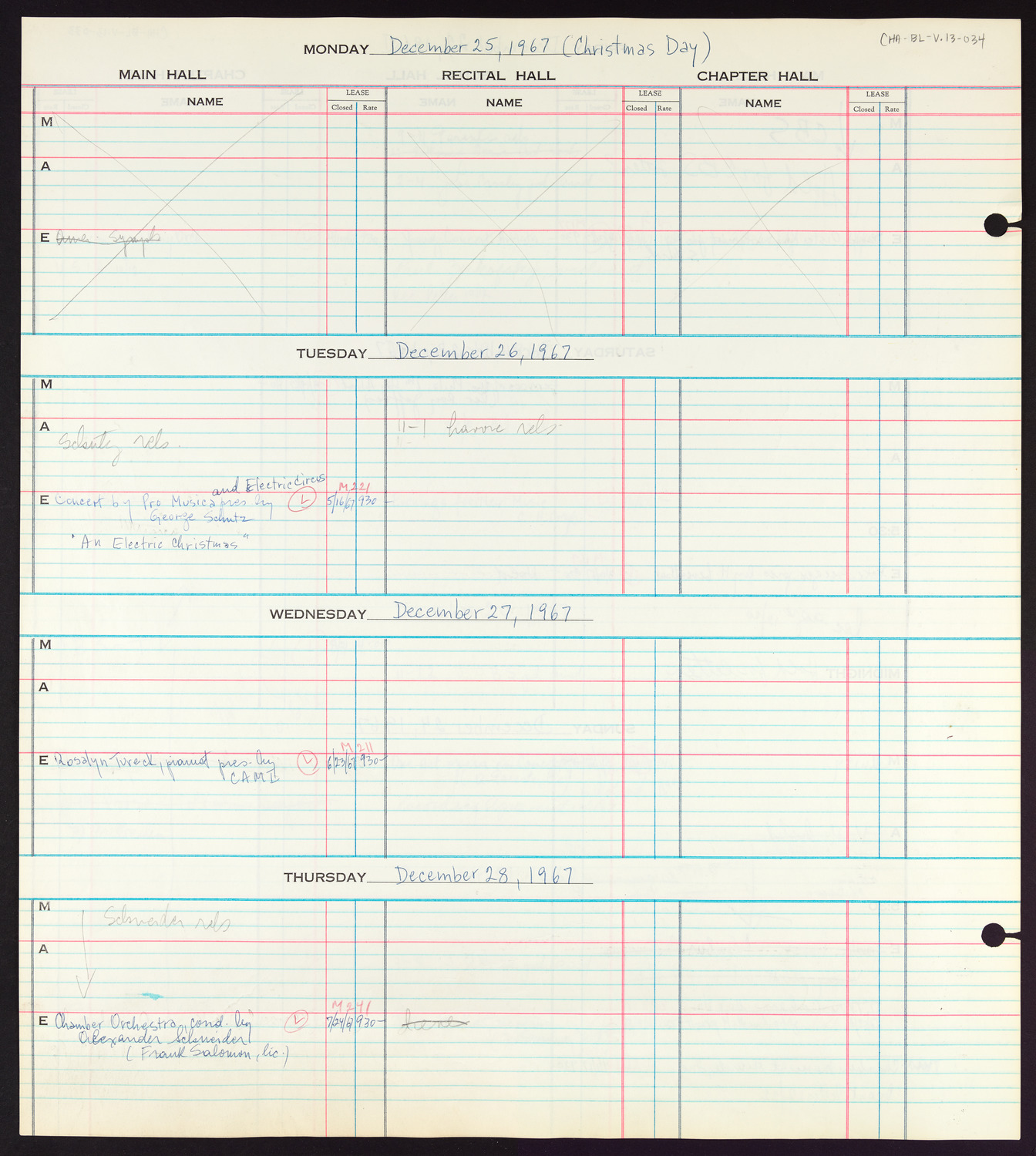 Carnegie Hall Booking Ledger, volume 13, page 34