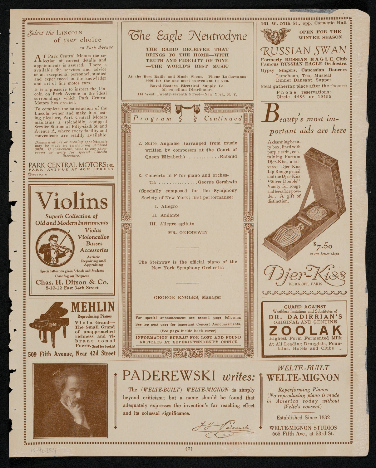 New York Symphony Orchestra, December 4, 1925, program page 7