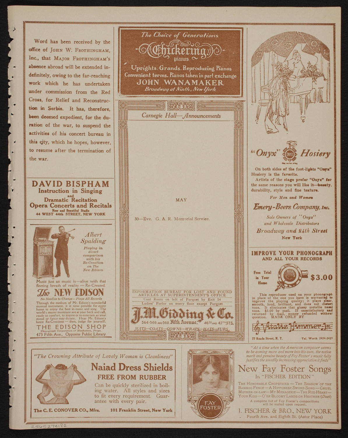 Meeting: The Humanitarian Cult, May 27, 1918, program page 3