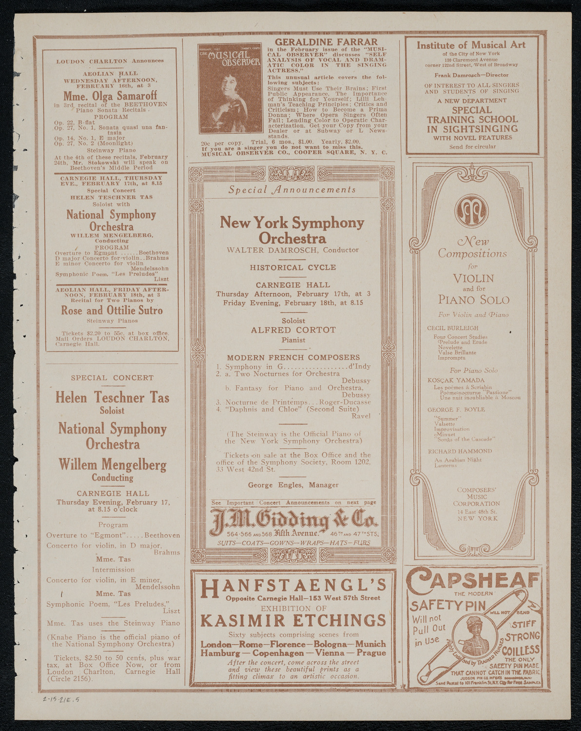 Fritz Kreisler, Violin, February 15, 1921, program page 9