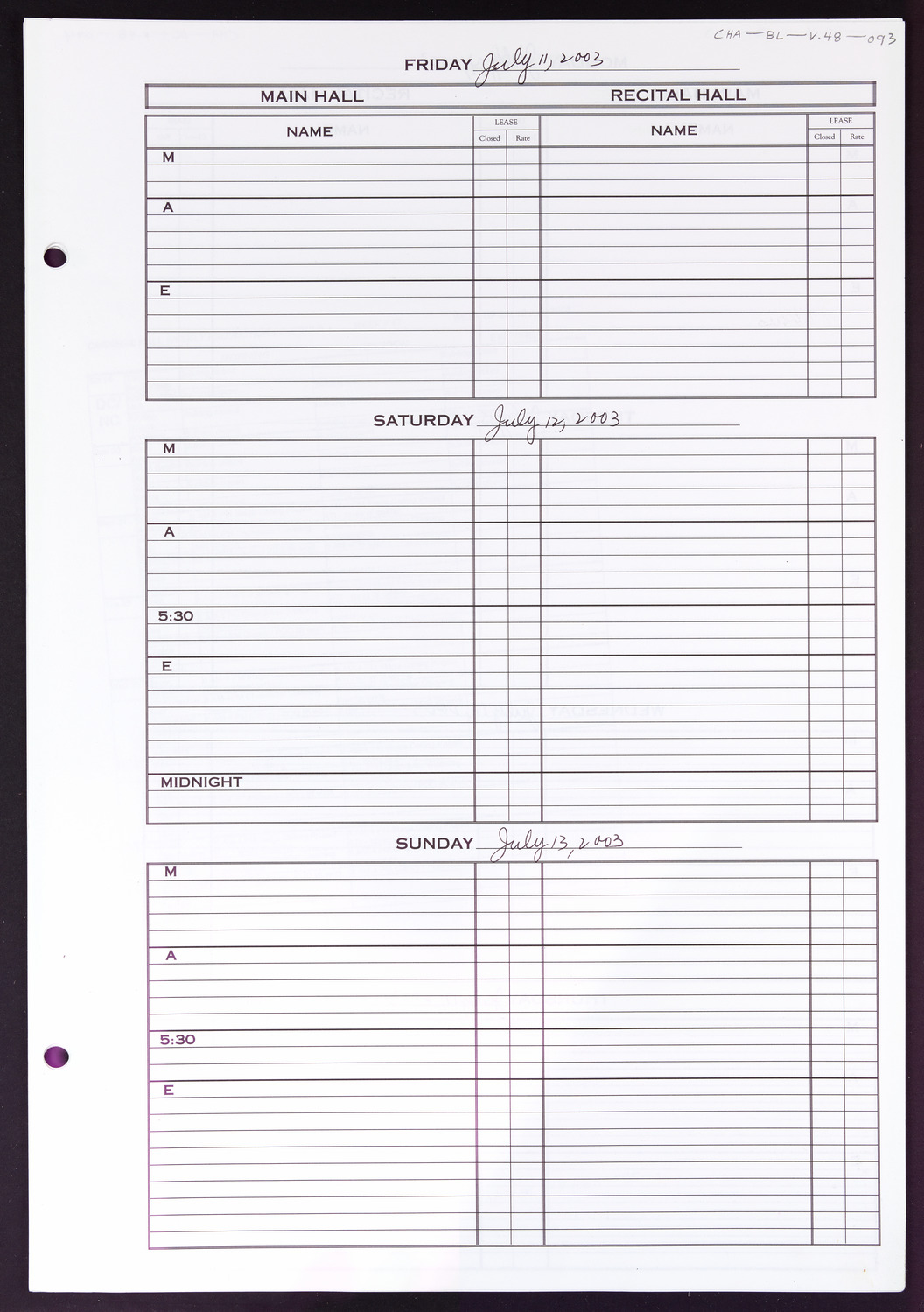 Carnegie Hall Booking Ledger, volume 48, page 93