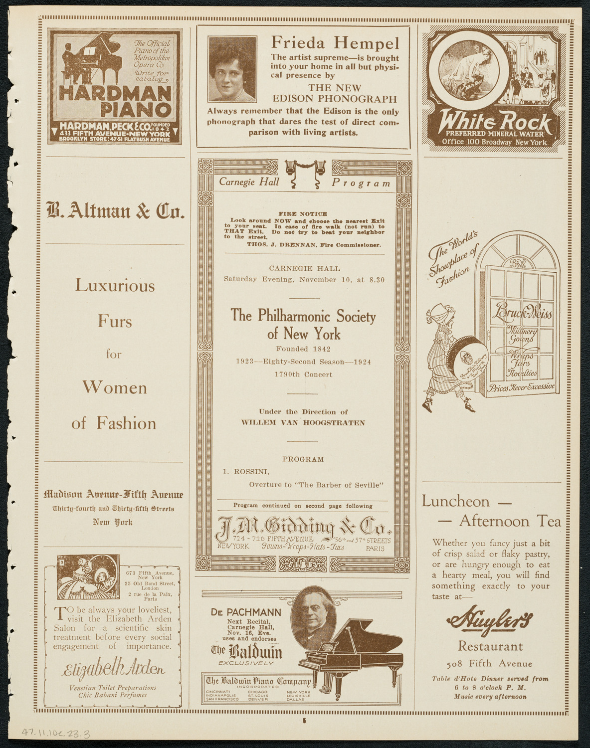 New York Philharmonic, November 10, 1923, program page 5
