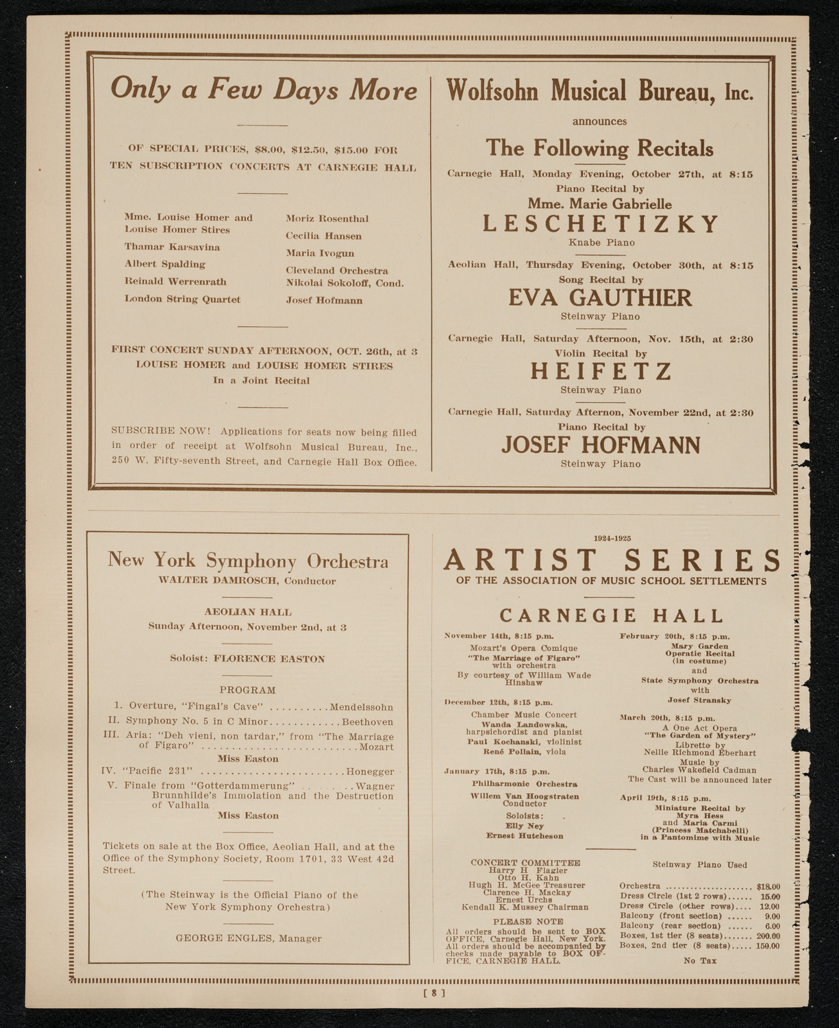 Sebastian Droste and Countess Mlodecki, October 14, 1924, program page 8