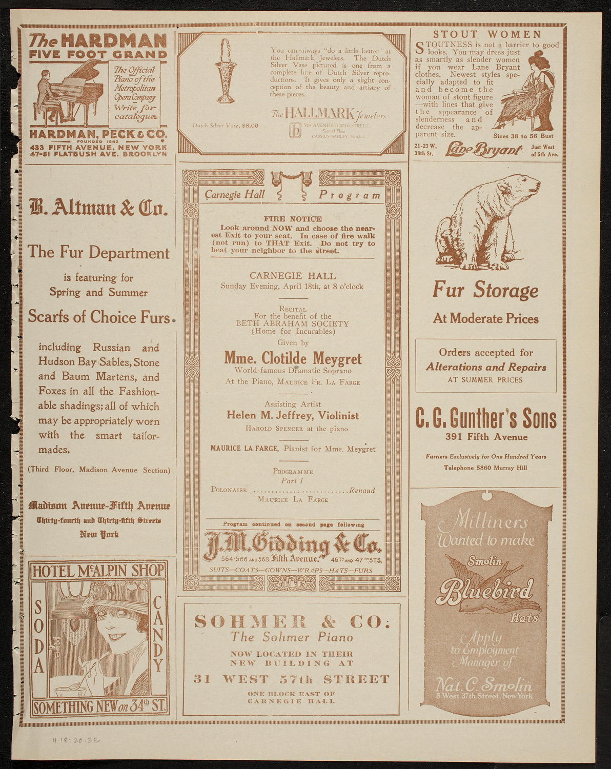 Clotilde Meygret, Soprano, April 18, 1920, program page 5