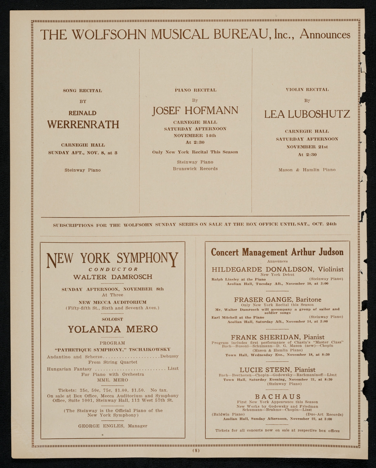 New York Symphony Orchestra, November 5, 1925, program page 8