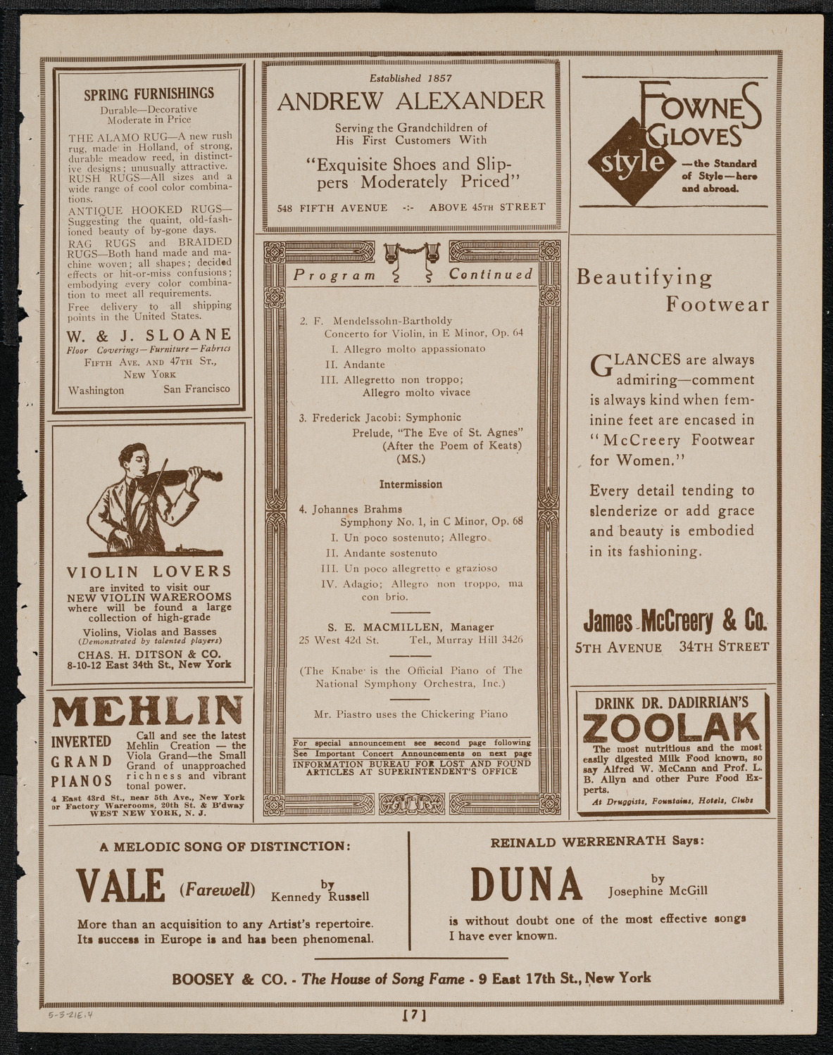 National Symphony Orchestra, May 3, 1921, program page 7