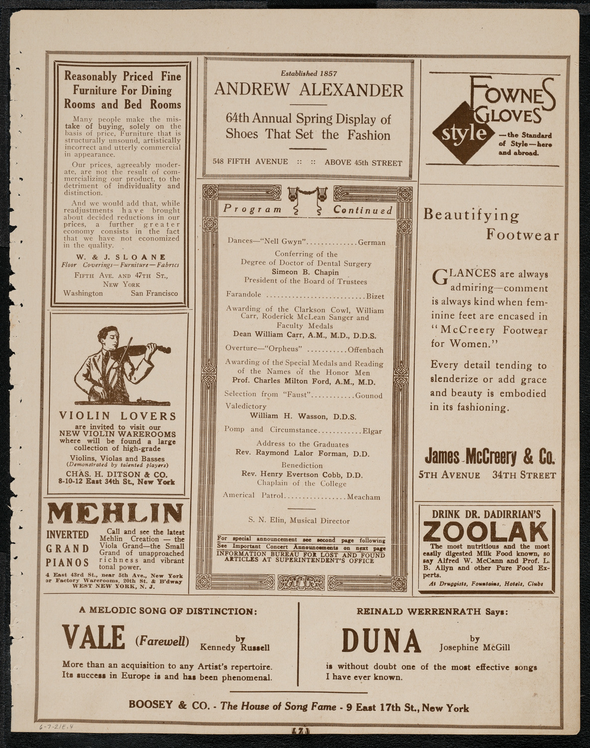Graduation: College of Dental and Oral Surgery of New York, June 7, 1921, program page 7
