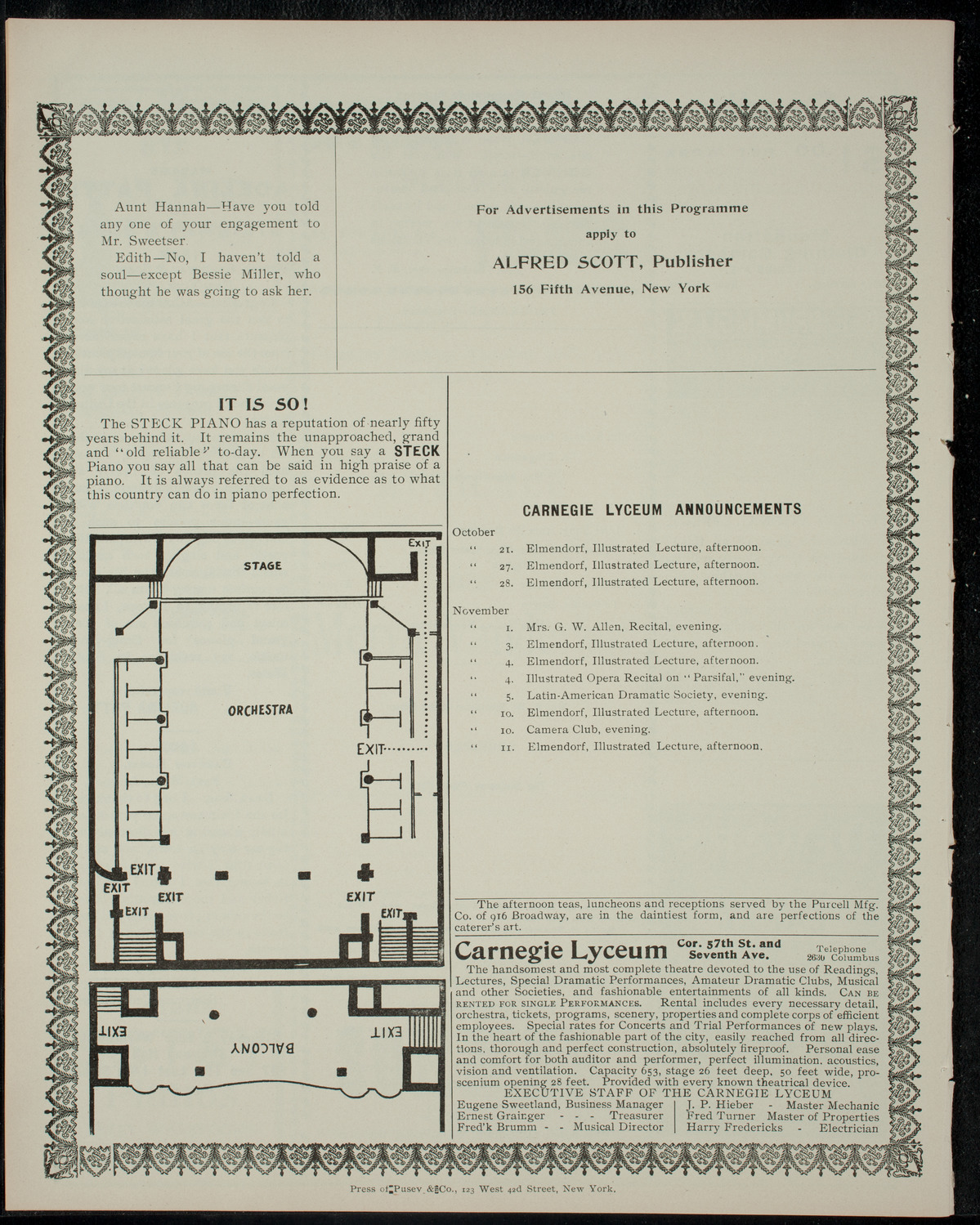 Merva Vanderbilt with Albertus Shelley, October 20, 1904, program page 4