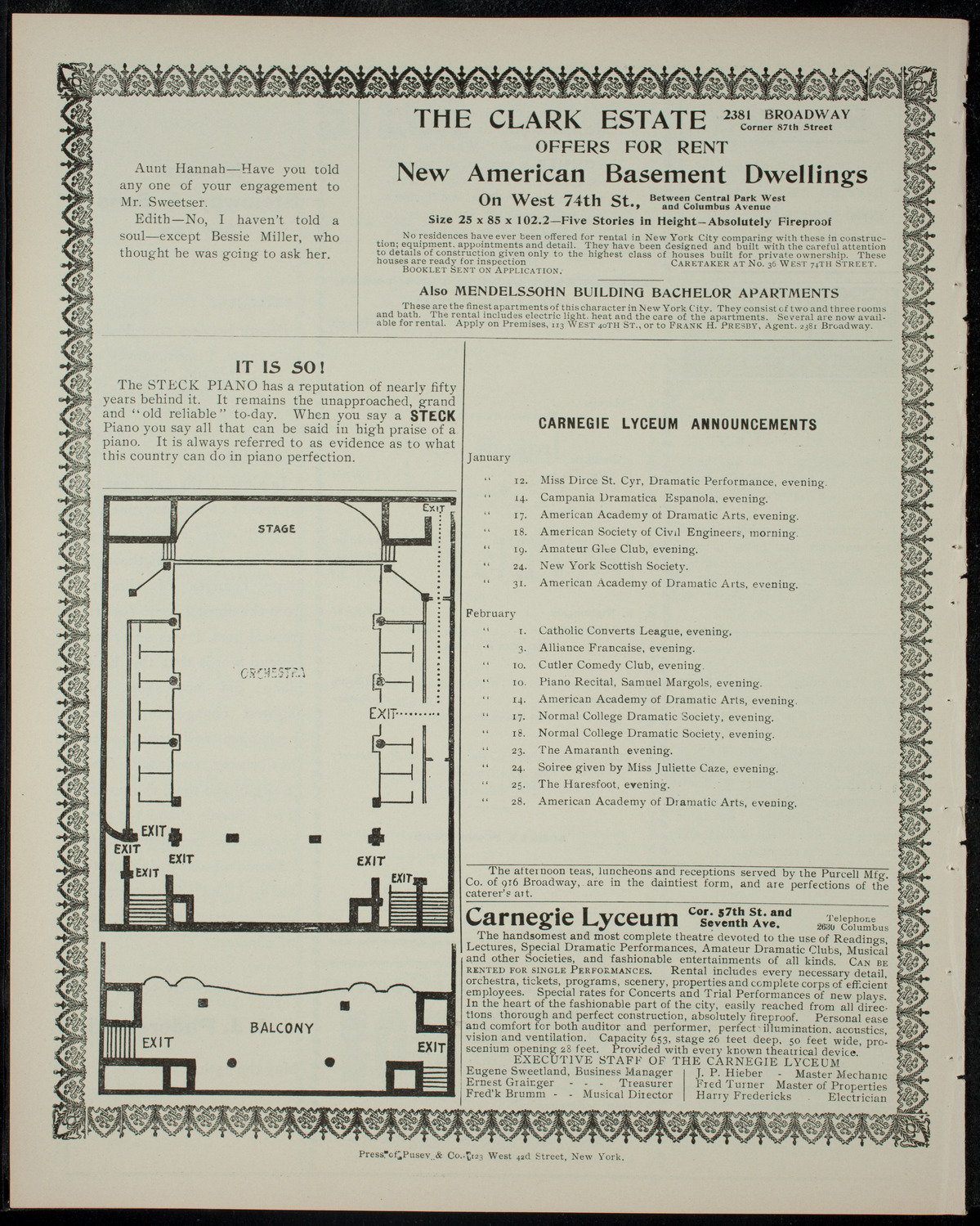 Max Wellerson with Mme. J. Seldes and Sarah Gurovitch, January 8, 1905, program page 4