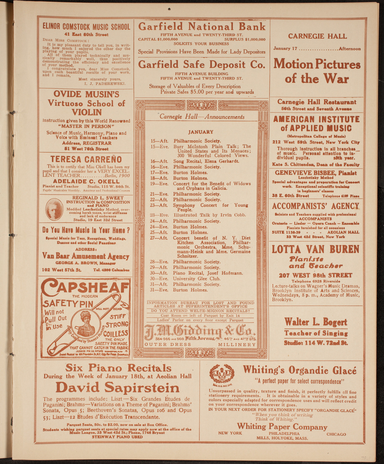 New York Philharmonic, January 14, 1915, program page 3