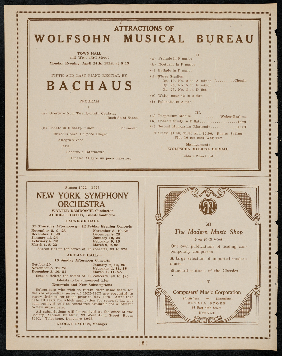 New York Banks' Glee Club, April 19, 1922, program page 8