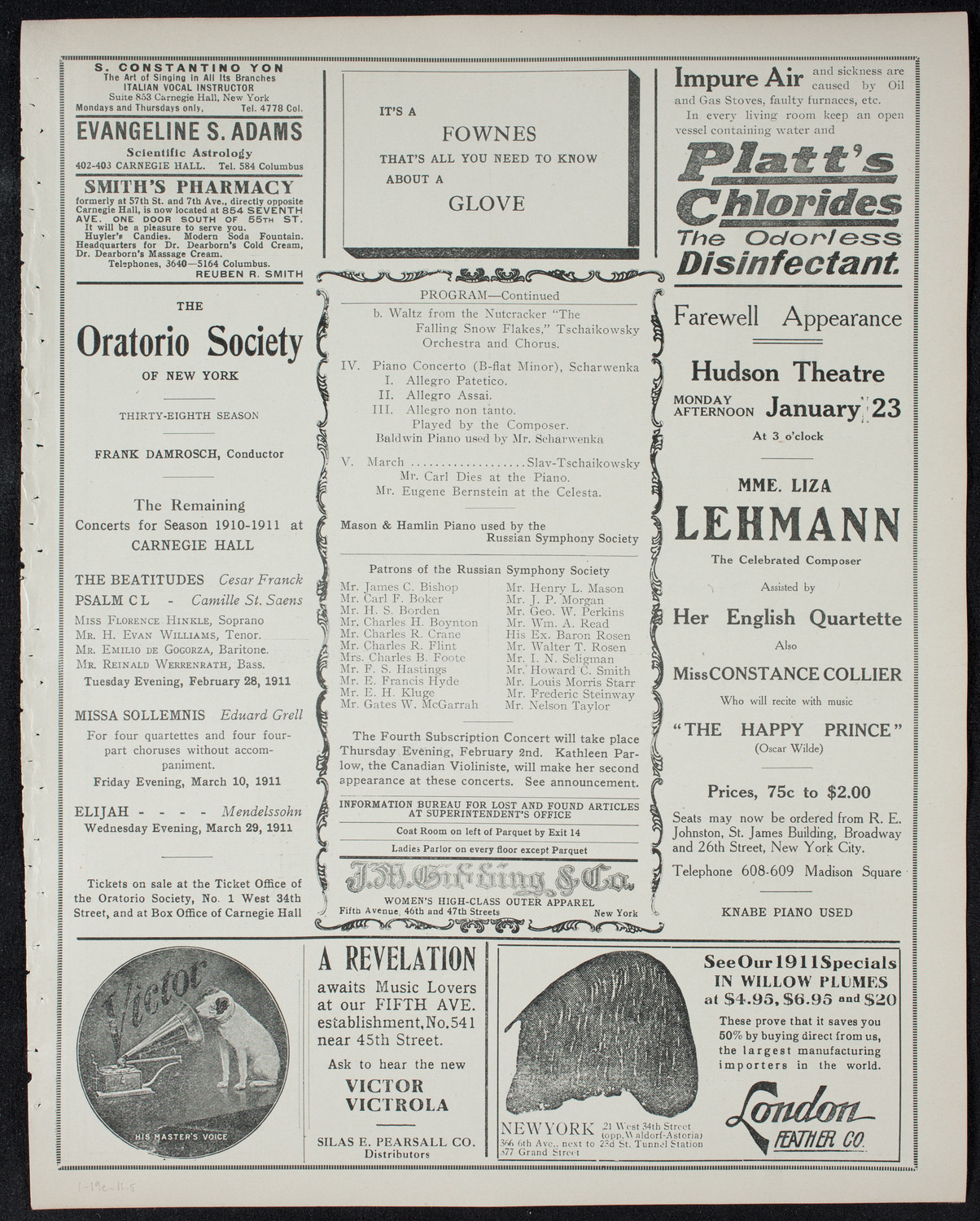 Russian Symphony Society of New York, January 19, 1911, program page 9