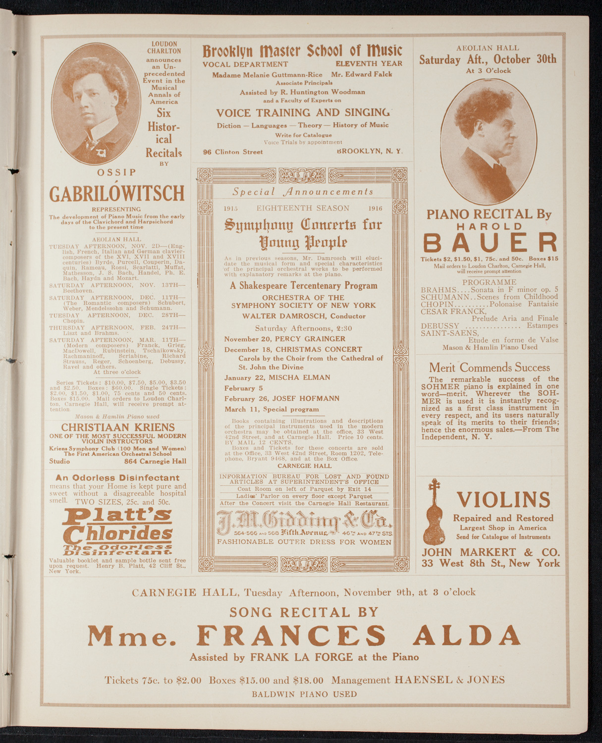 New York Philharmonic, October 28, 1915, program page 9