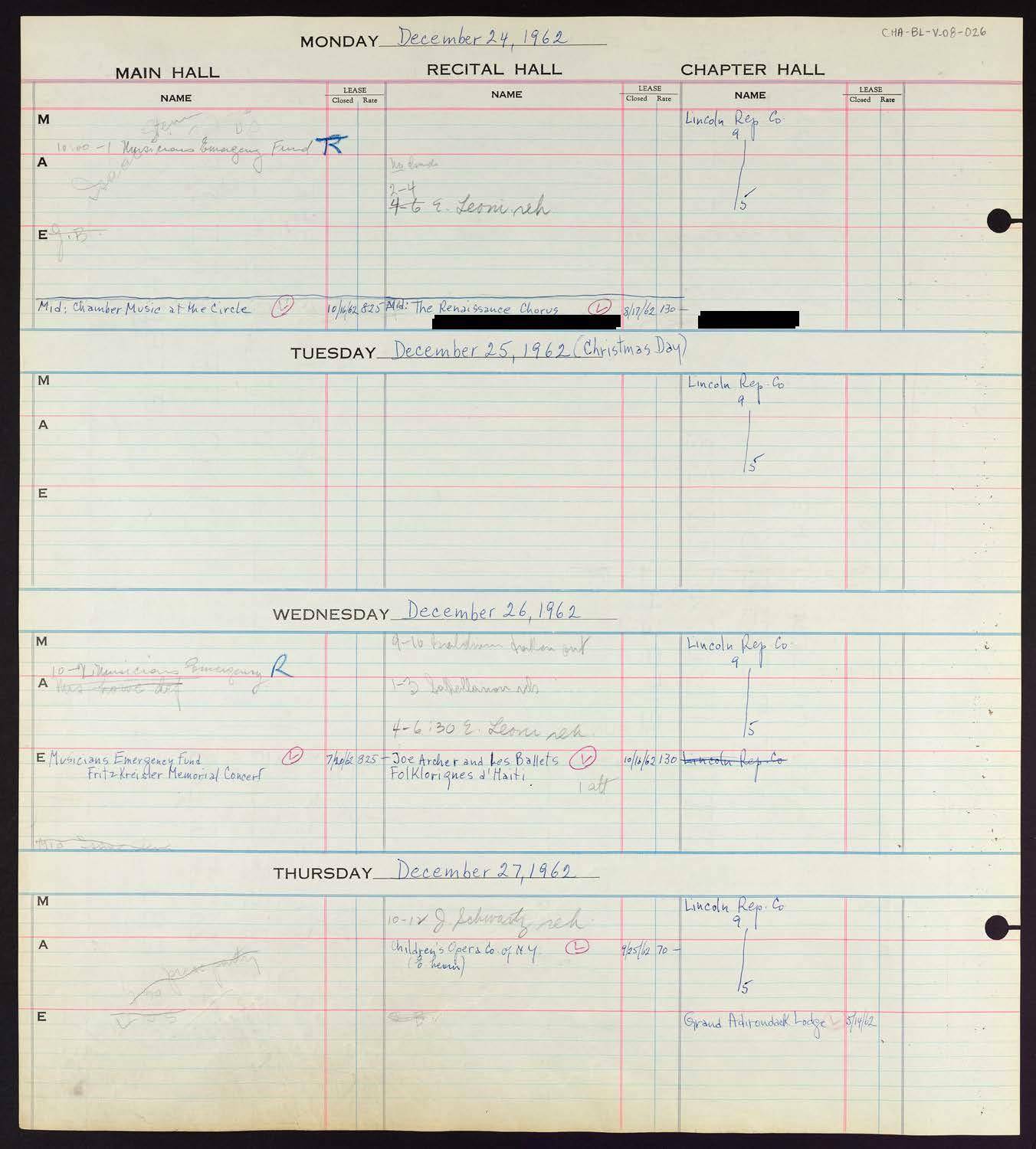 Carnegie Hall Booking Ledger, volume 8, page 26