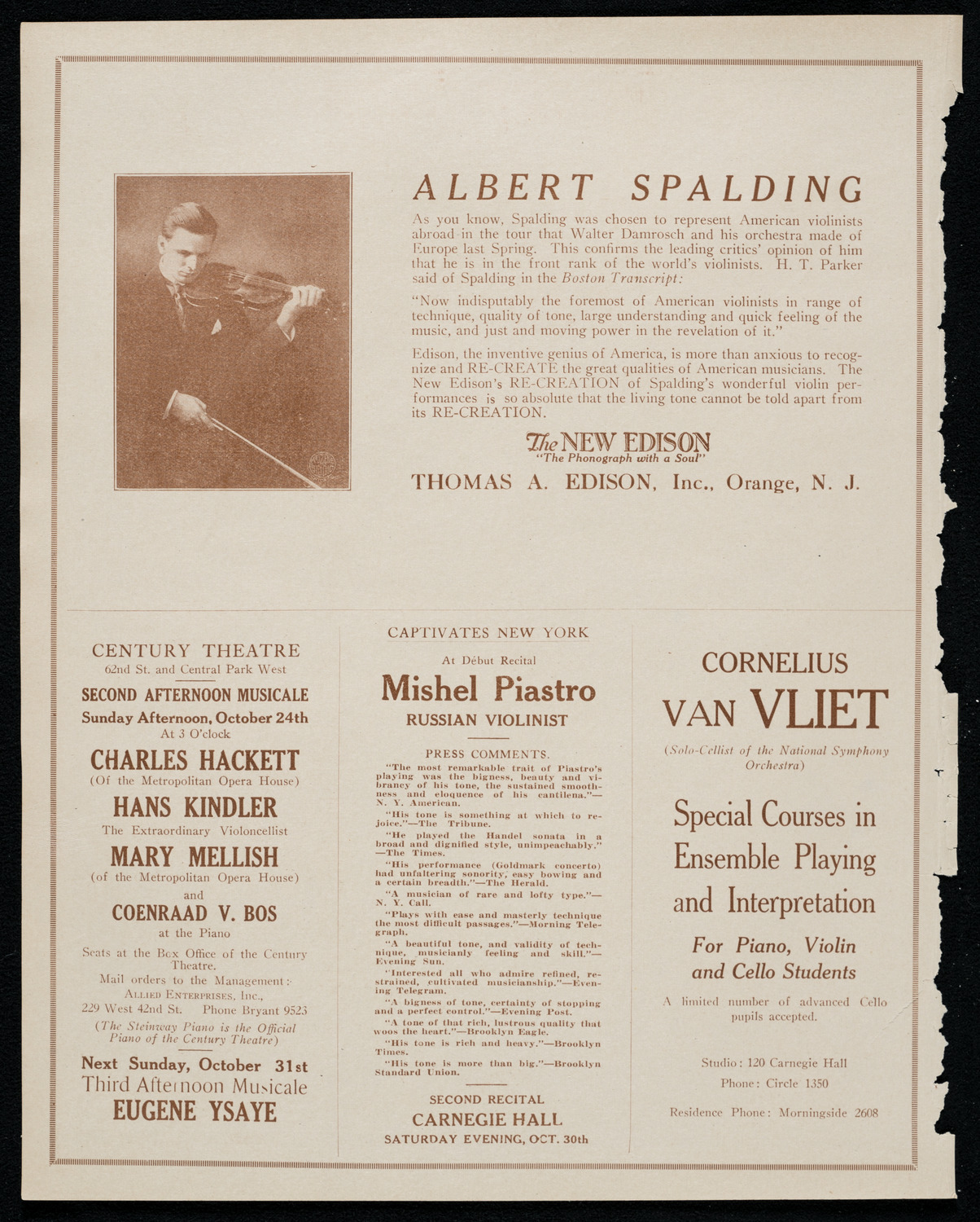 National Symphony Orchestra, October 17, 1920, program page 2