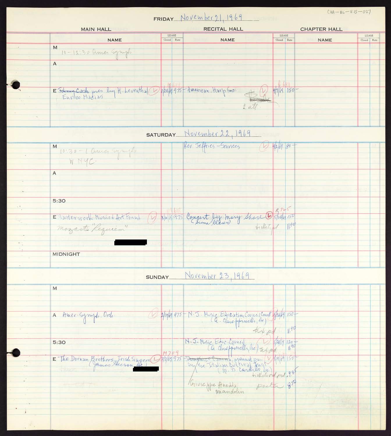 Carnegie Hall Booking Ledger, volume 15, page 27