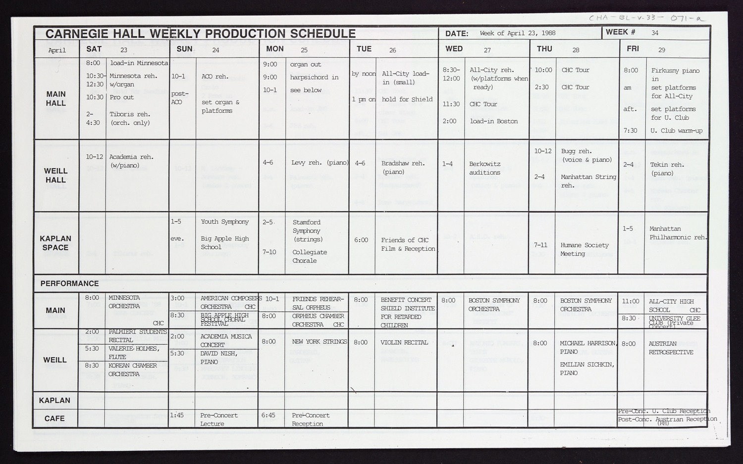 Carnegie Hall Booking Ledger, volume 33, page 71a