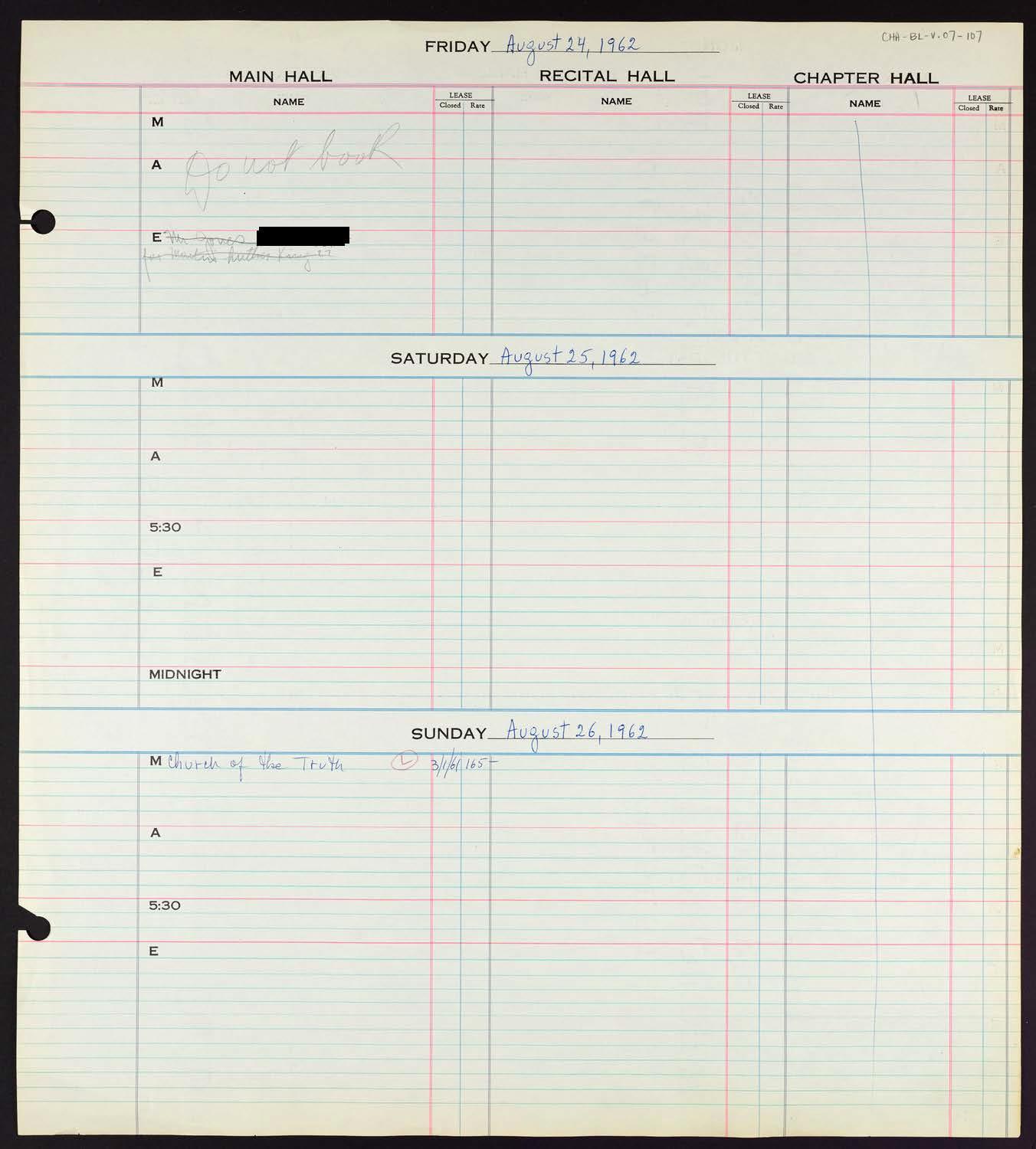 Carnegie Hall Booking Ledger, volume 7, page 107