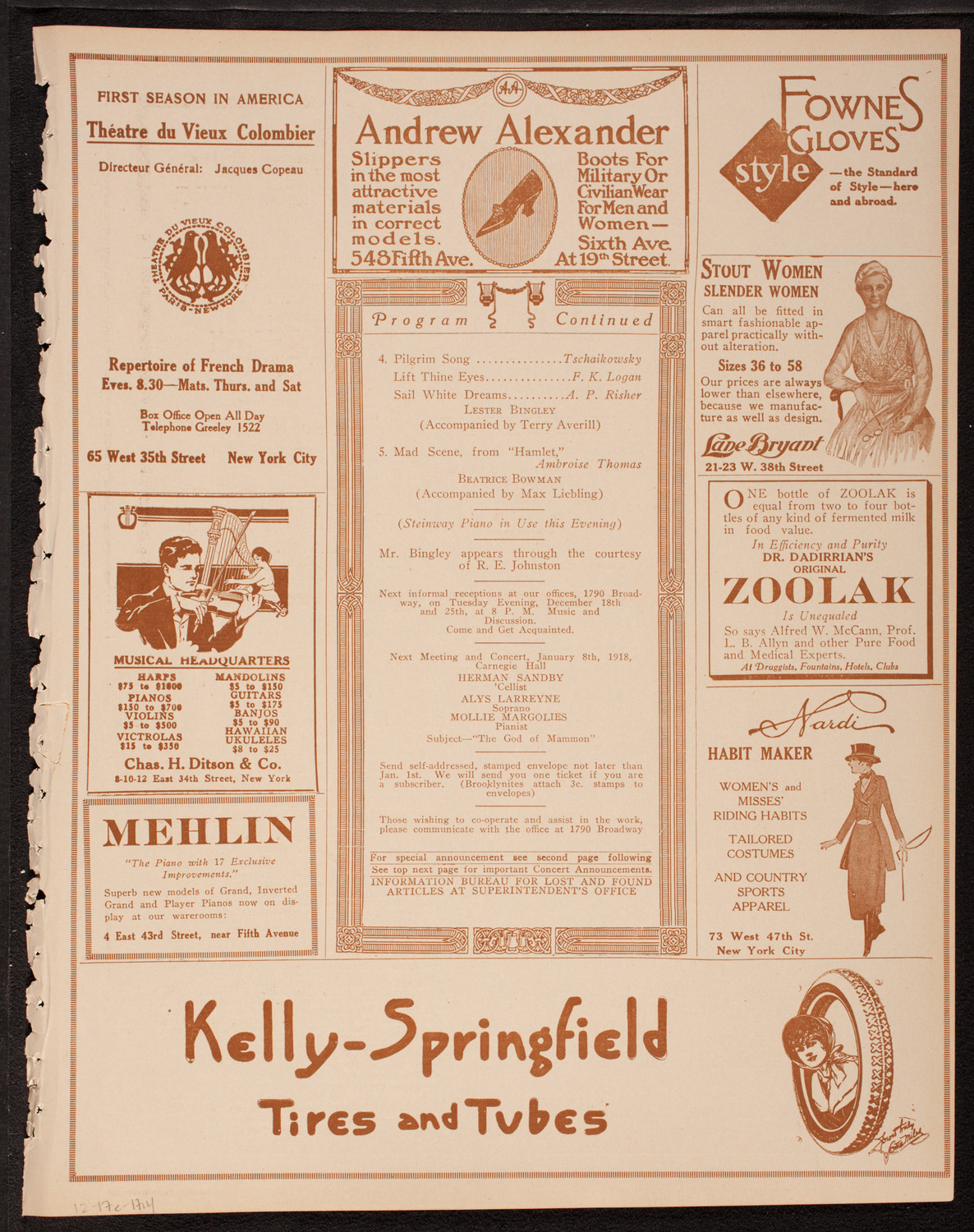 Meeting: The Humanitarian Cult, December 17, 1917, program page 7