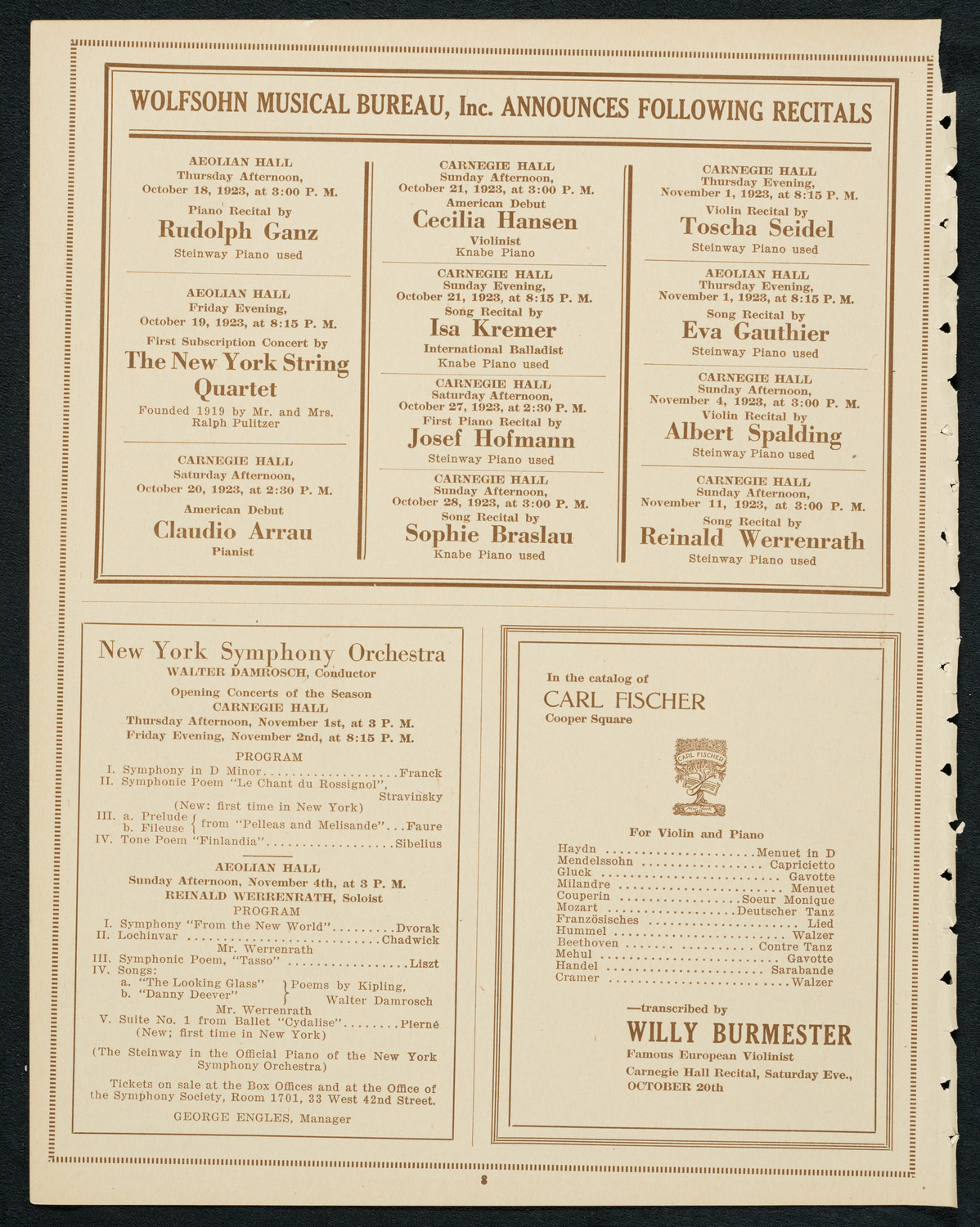 Sistine Chapel Choir, October 19, 1923, program page 8