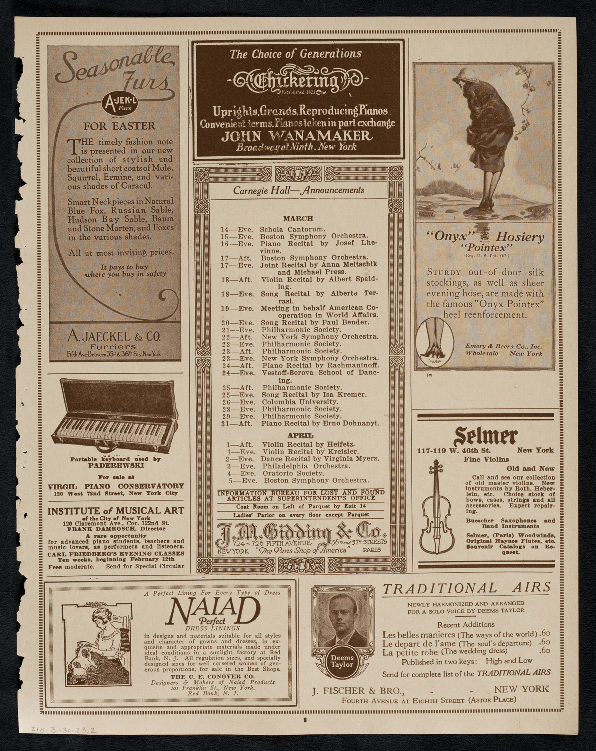 Philadelphia Orchestra, March 13, 1923, program page 3