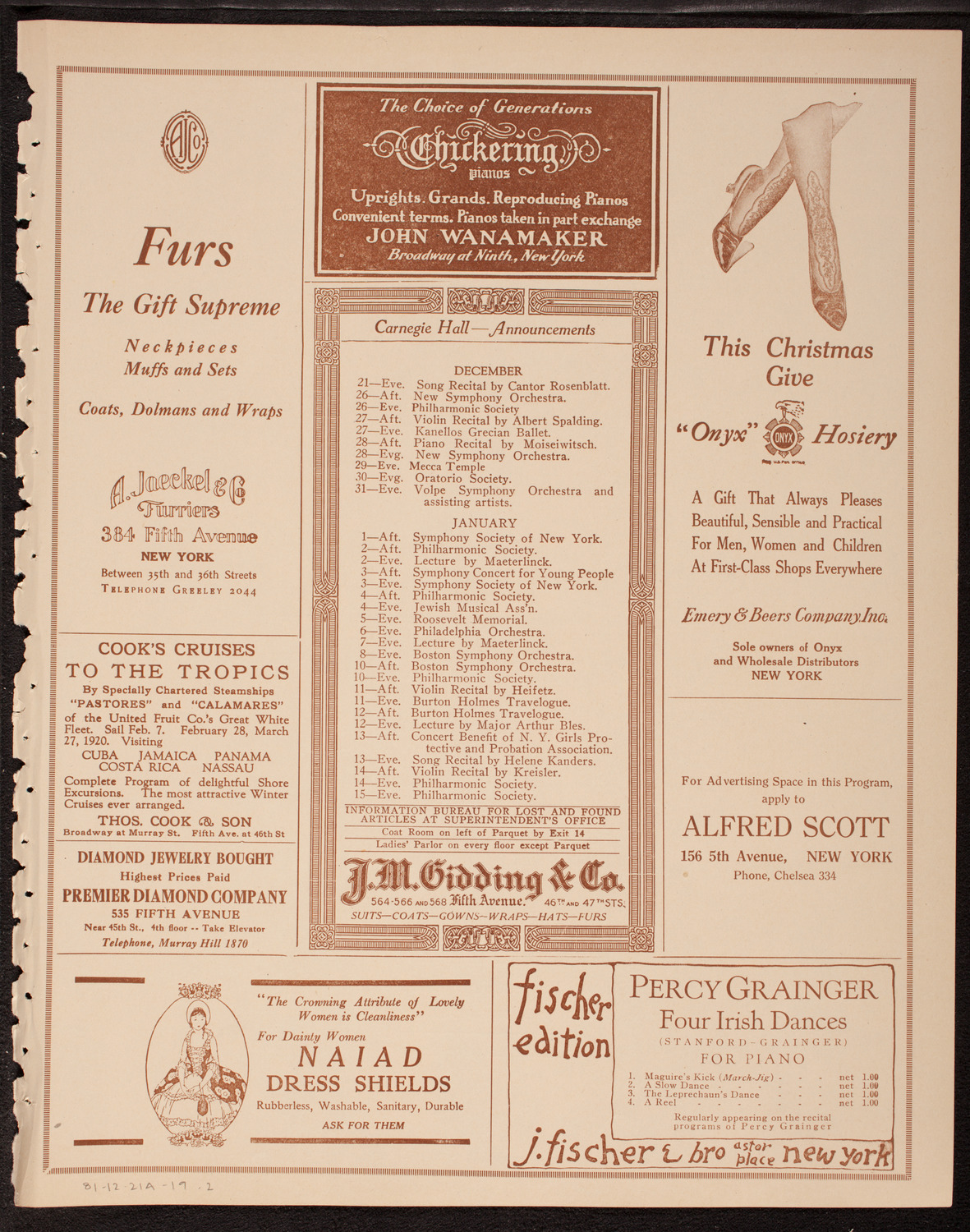 Sergei Rachmaninoff, Piano, December 21, 1919, program page 3
