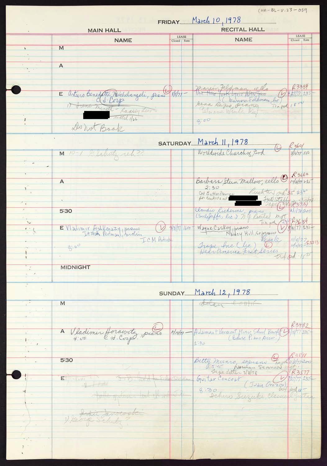 Carnegie Hall Booking Ledger, volume 23, page 59