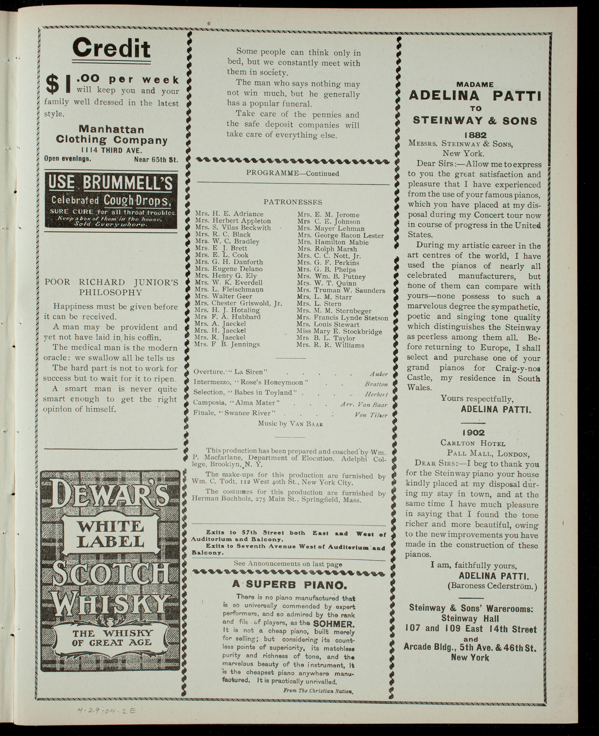 Williams College Dramatic Association, April 29, 1904, program page 3