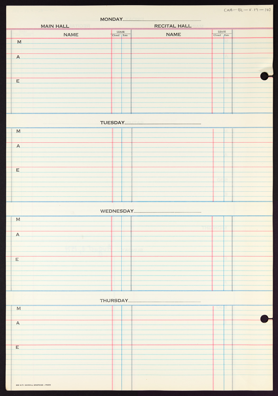 Carnegie Hall Booking Ledger, volume 19, page 100