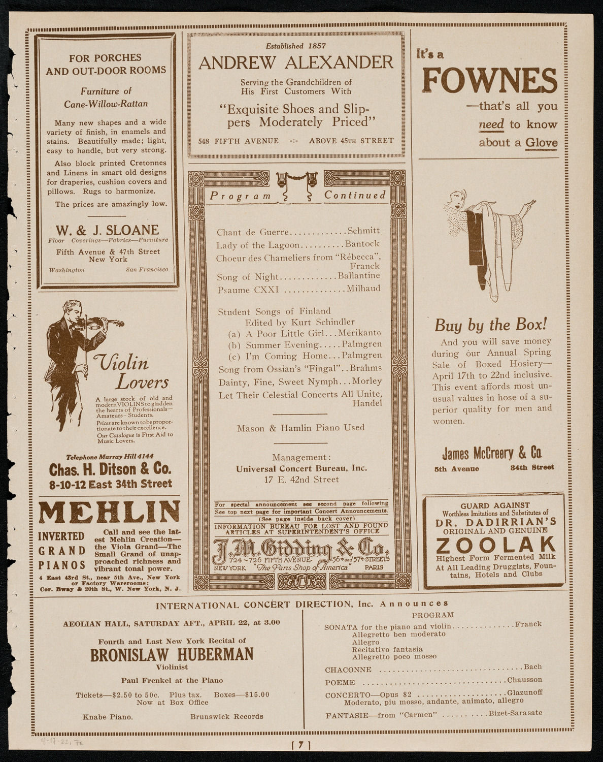 Harvard Glee Club, April 17, 1922, program page 7