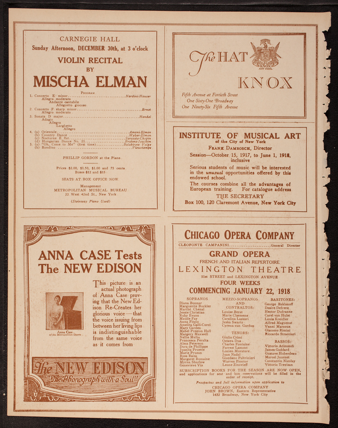 Oratorio Society of New York, December 27, 1917, program page 2