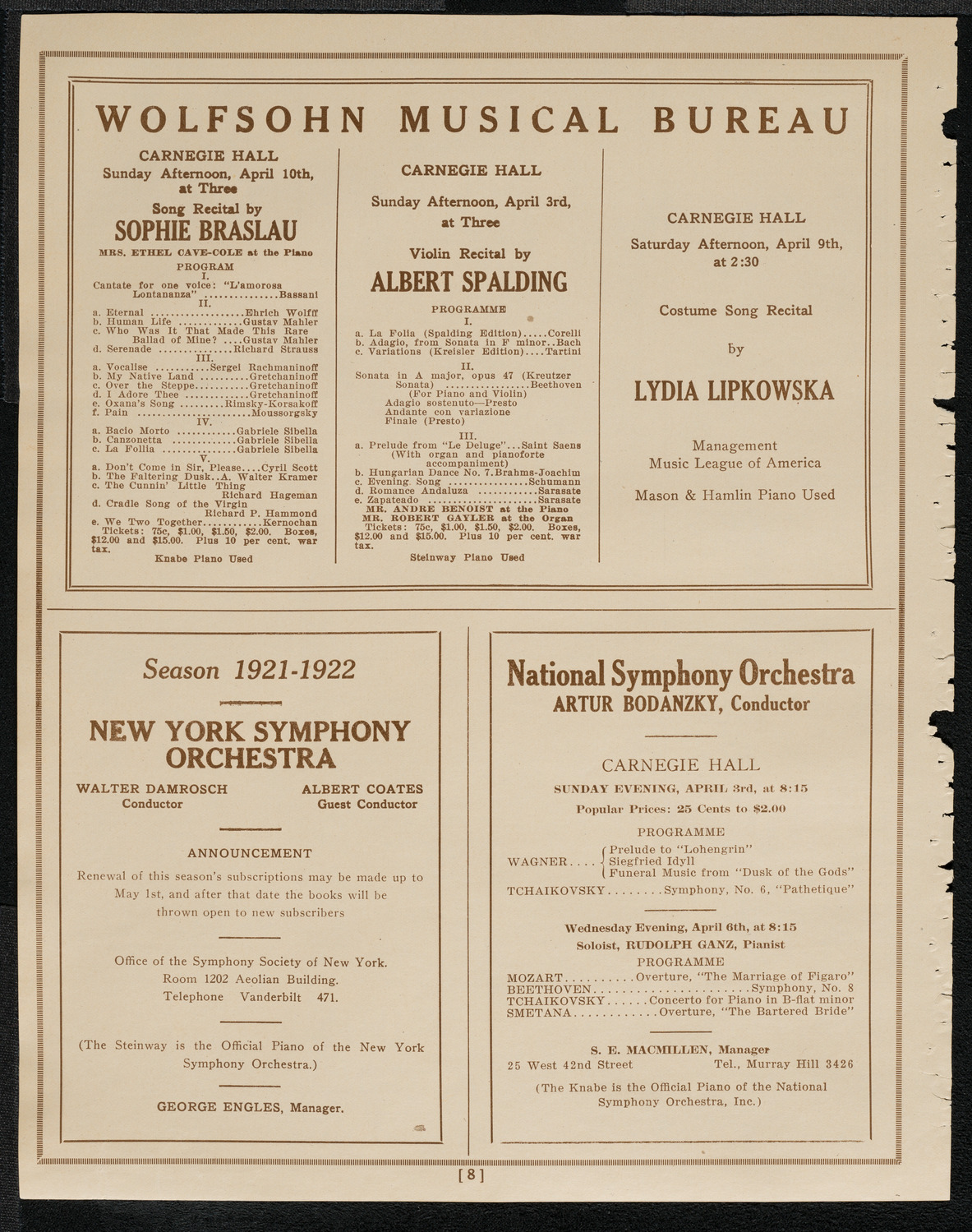 Josef Lhévinne, Piano, April 2, 1921, program page 8