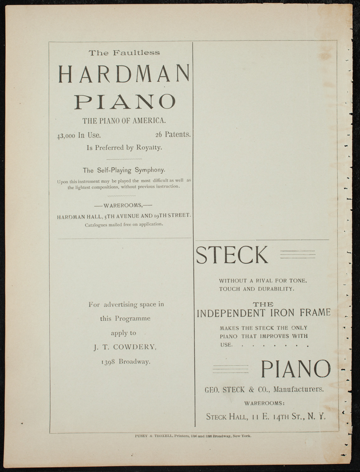 Damrosch Sunday Concert, January 3, 1892, program page 12