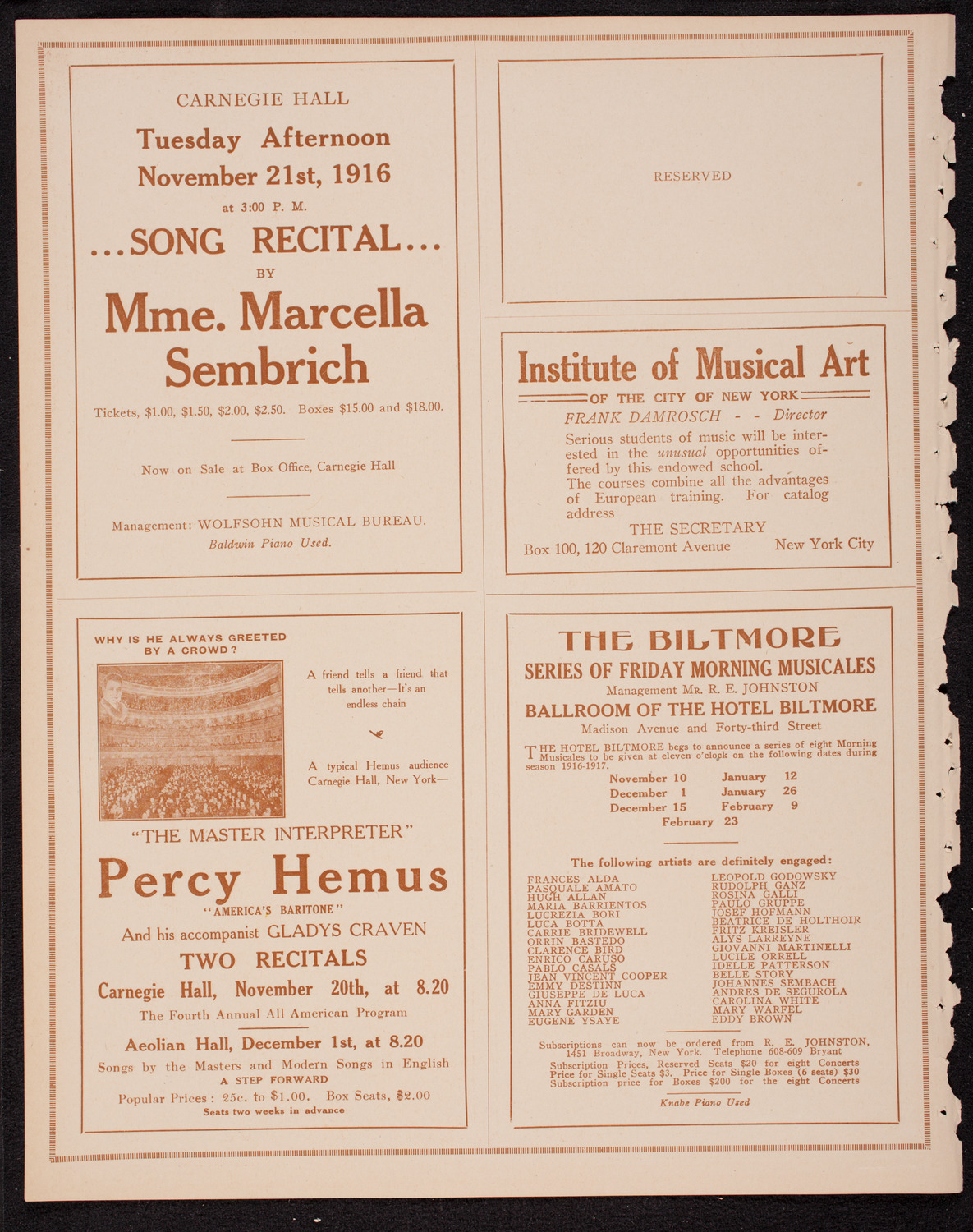 New York Philharmonic, November 10, 1916, program page 2