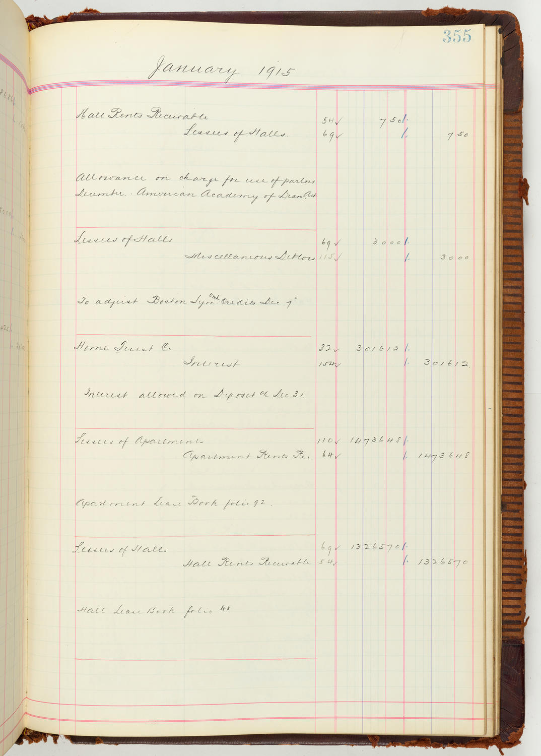 Music Hall Accounting Ledger Journal, volume 7, page 355