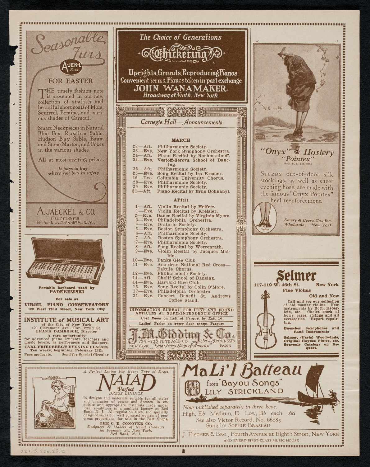 New York Philharmonic, March 22, 1923, program page 3