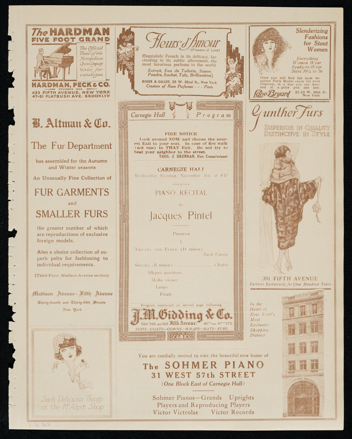 Jacques Pintel, Piano, November 3, 1920, program page 5