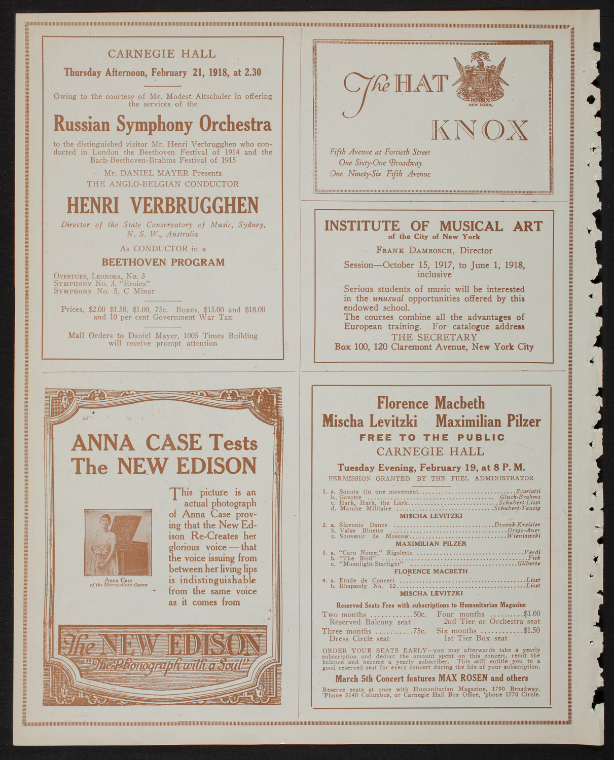 Russian Symphony Society of New York, February 16, 1918, program page 2