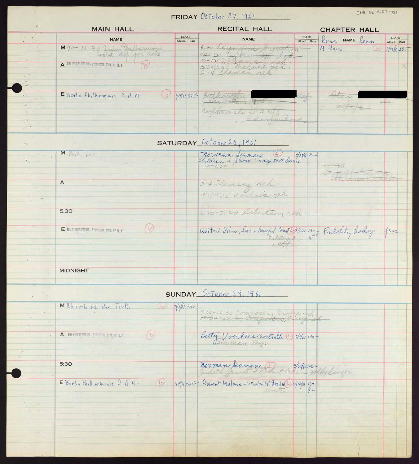 Carnegie Hall Booking Ledger, volume 7, page 21