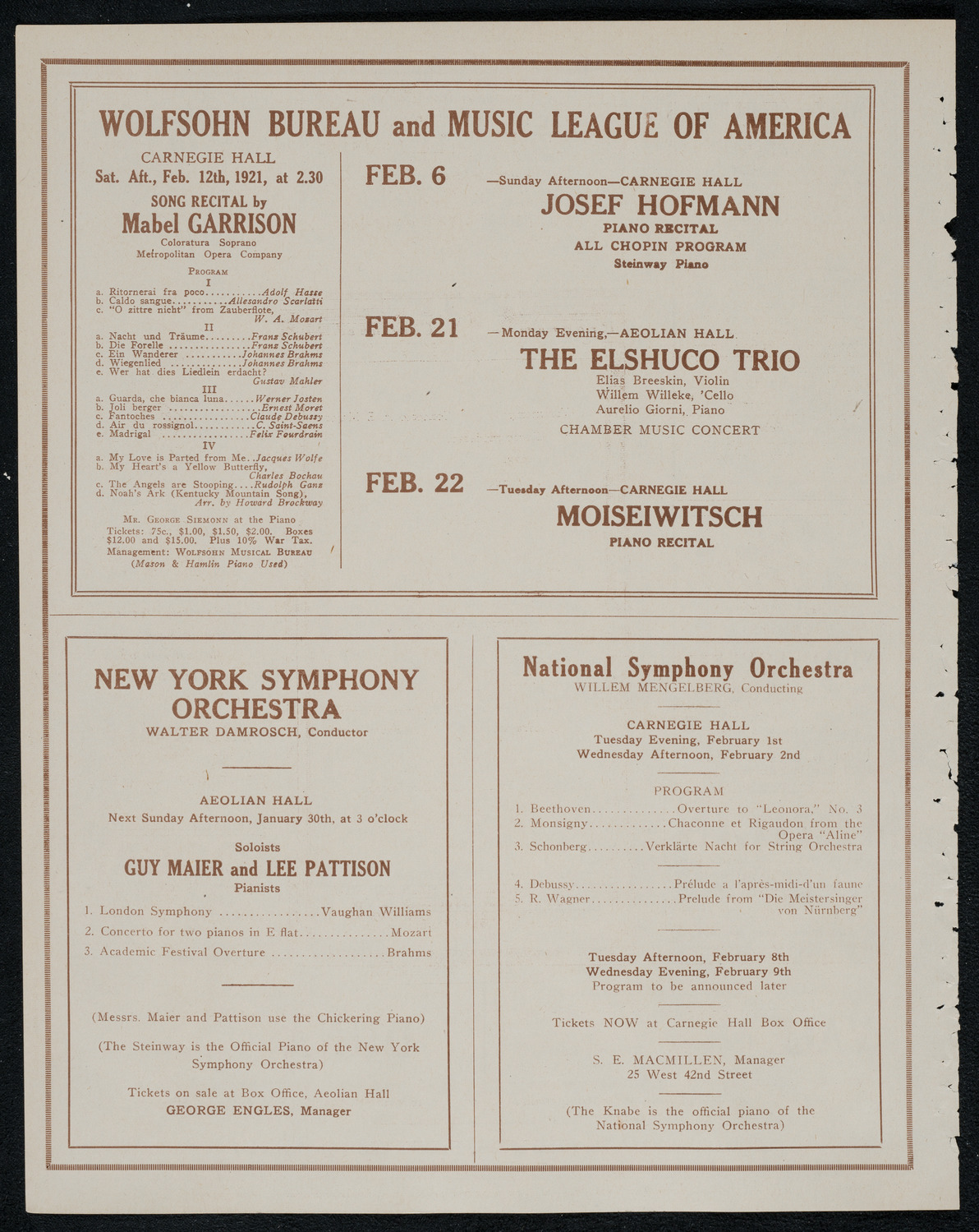 Erica Morini, Violin, with Orchestra, January 26, 1921, program page 8