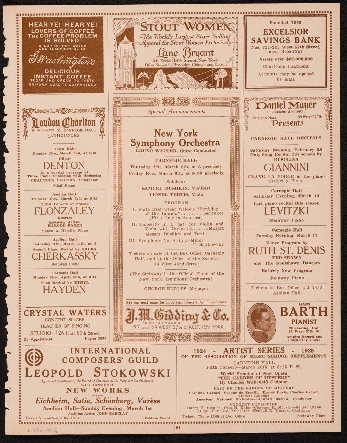 New York Philharmonic, February 27, 1925, program page 9