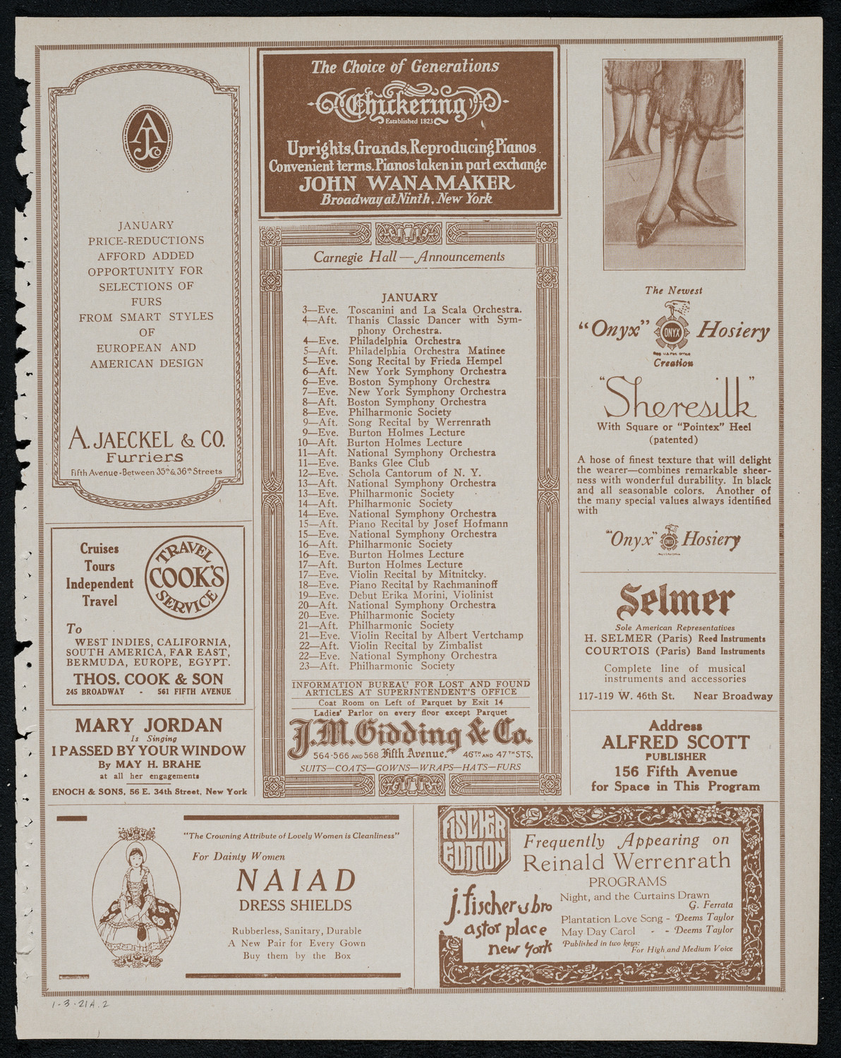 Joseph Schwarz, Baritone, January 3, 1921, program page 3
