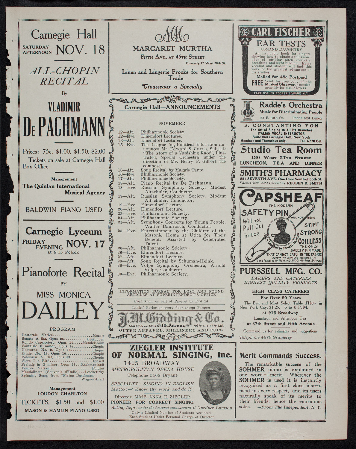 Boston Symphony Orchestra, November 11, 1911, program page 3