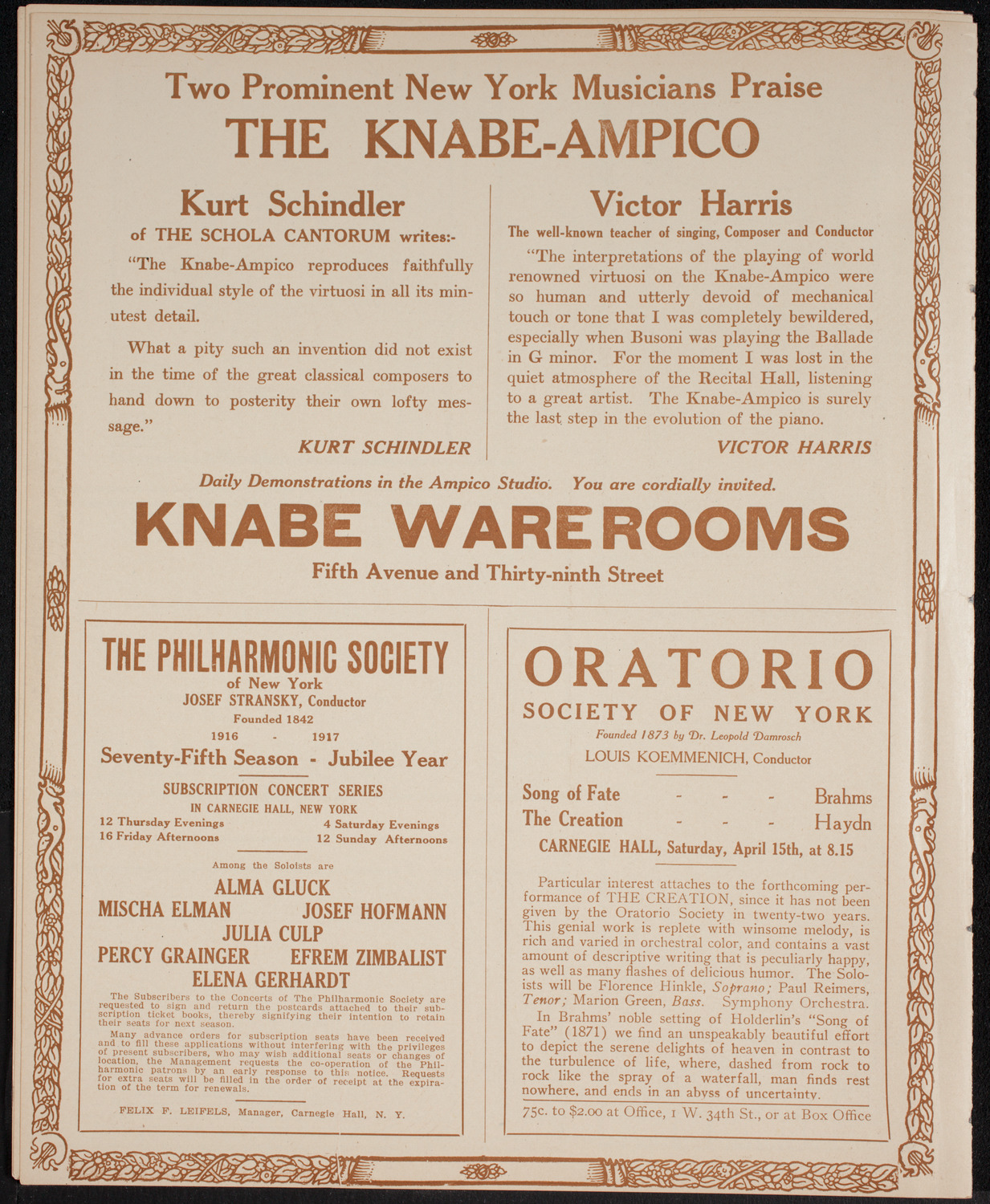 Mischa Elman, Violin, April 8, 1916, program page 12